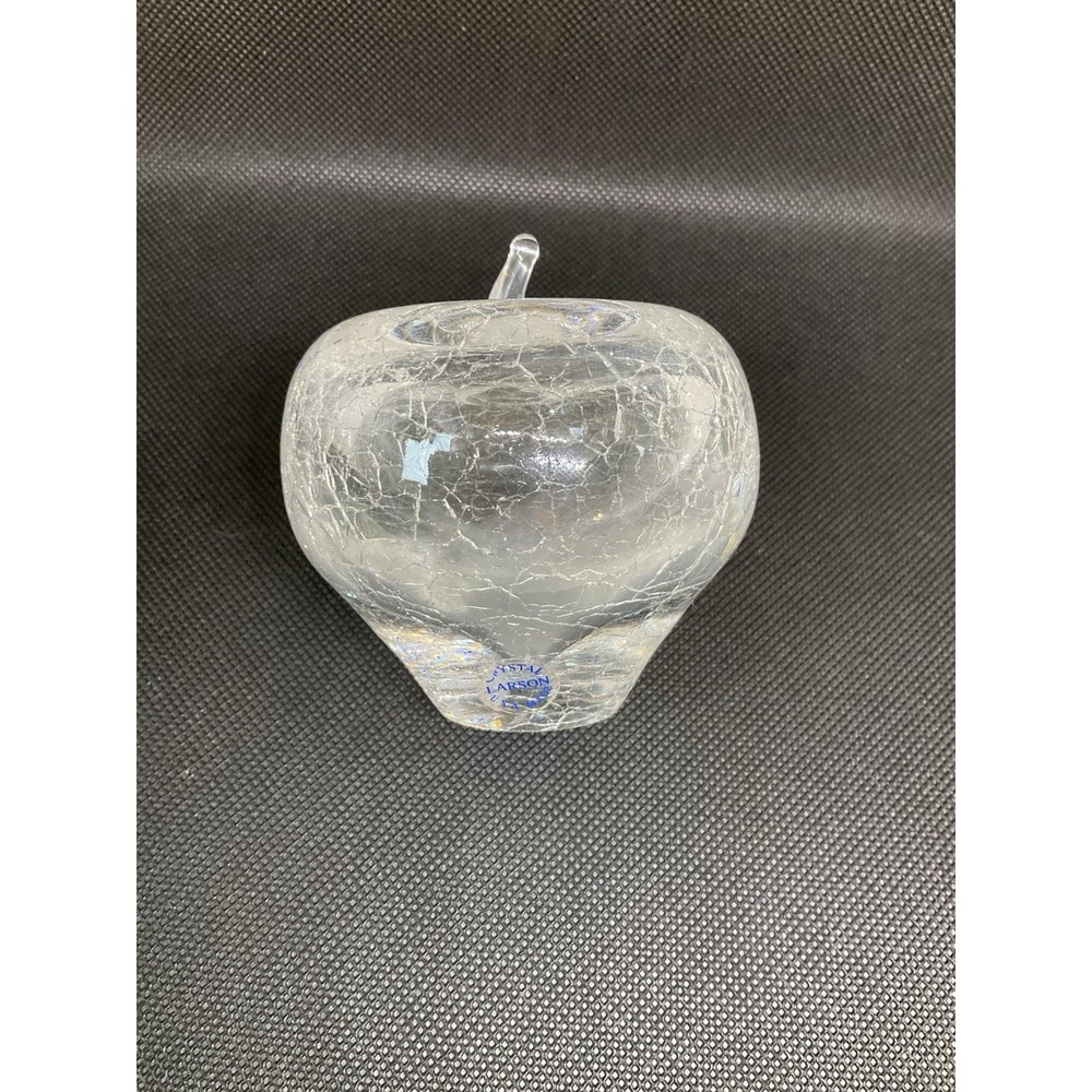 RARE Vintage Larson Crystal Art Crackle Glass 3¼"‎ Apple Paperweight USA